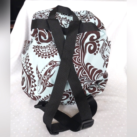 Local Design Made in Hawaii Blue and Brown Tribal Print Canvas Mini Backpack - Picture 2 of 7
